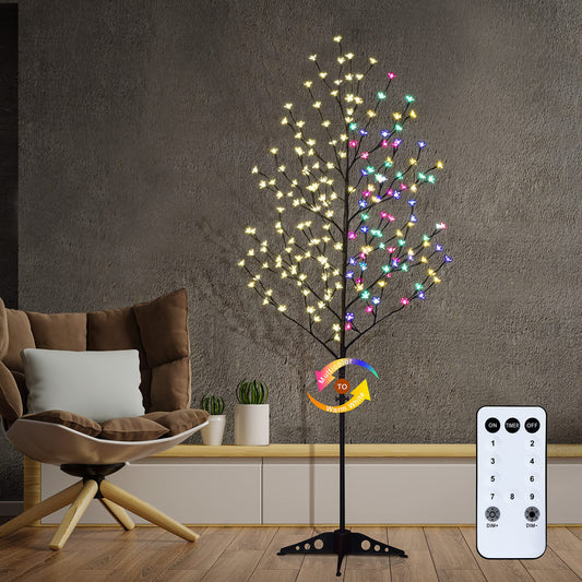 Lightshare Cherry Blossom Tree 6FT 208 LED Lighted Tree Multicolor with Remote Contrl for Decoration Inside and Outside, Home Patio Wedding Festival Christmas Decor