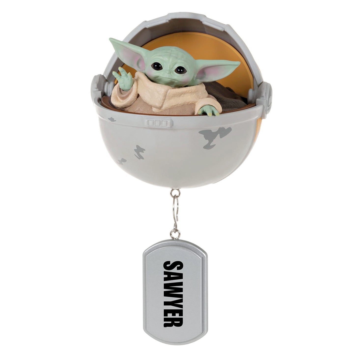 Hallmark Keepsake Personalized Christmas Ornament 2023, Star Wars: The Mandalorian Grogu in Hovering Pram, Gift for Star Wars Fans