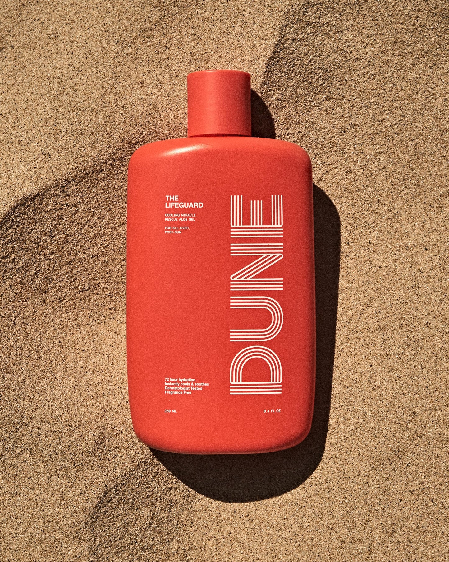 DUNE SUNCARE - The Lifeguard - Miracle Rescue Aloe Vera Gel for All-Over Sunburn Relief, Instantly Cooling, Hydrating Moisturizer, Non-Sticky, Fragrance Free (8.4 Fl Oz)