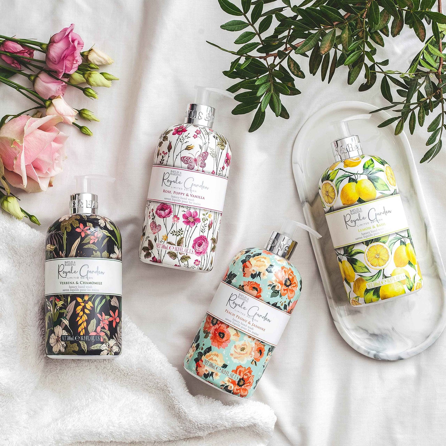 Baylis & Harding Liquid Hand Soap Wash with Dispenser, Royale Garden, Rose, Poppy & Vanilla, 16.9oz/500ml (6-Pack)