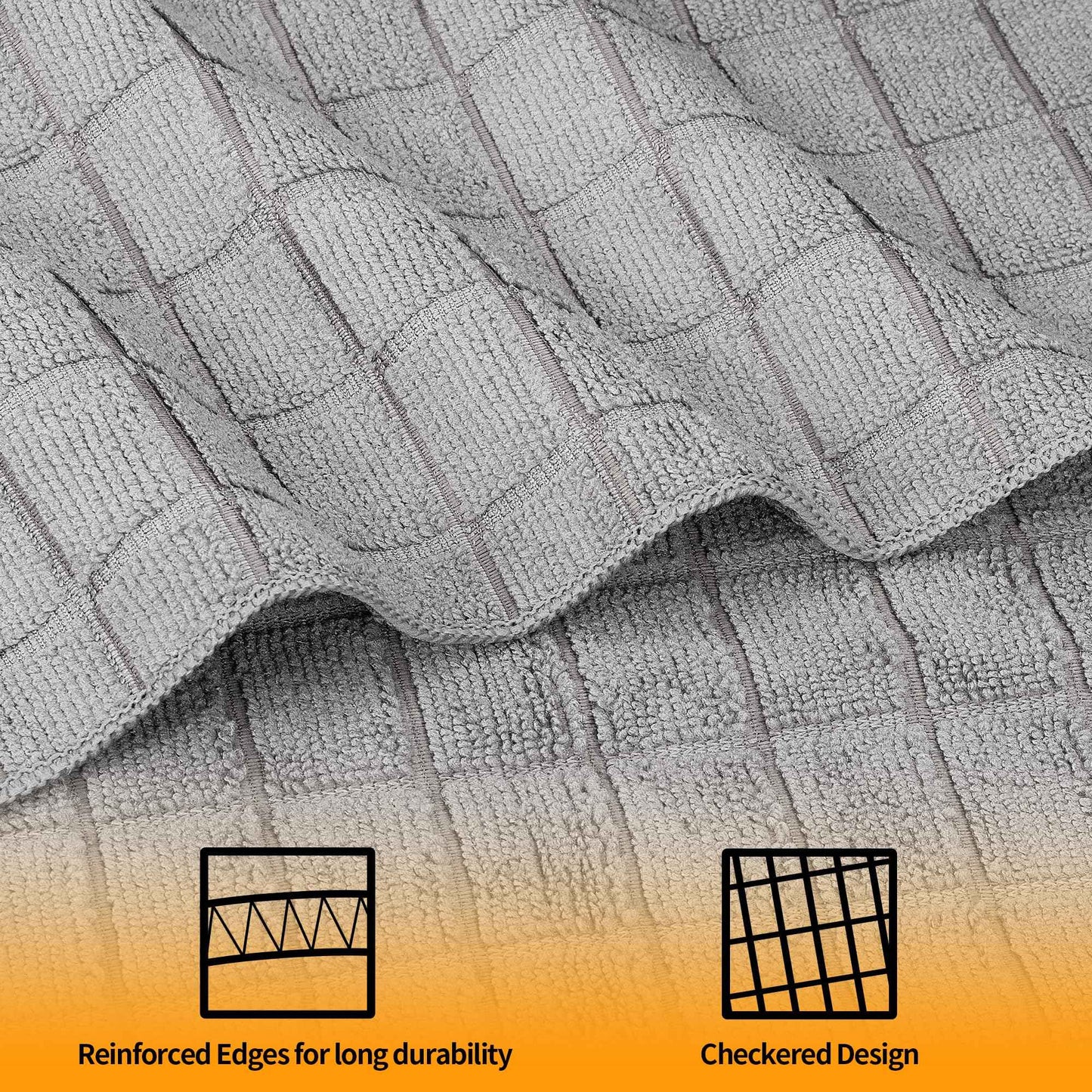 HOMERHYME Microfiber Hand Bath Towels, 6 Pack 25''*15'' Grey Bathroom Hand Towels, All-Purpose Quick Dry Lint Free Soft Absorbent Checkered Washcloth Fingertip Towels Bulk for Travel Gym Hotel