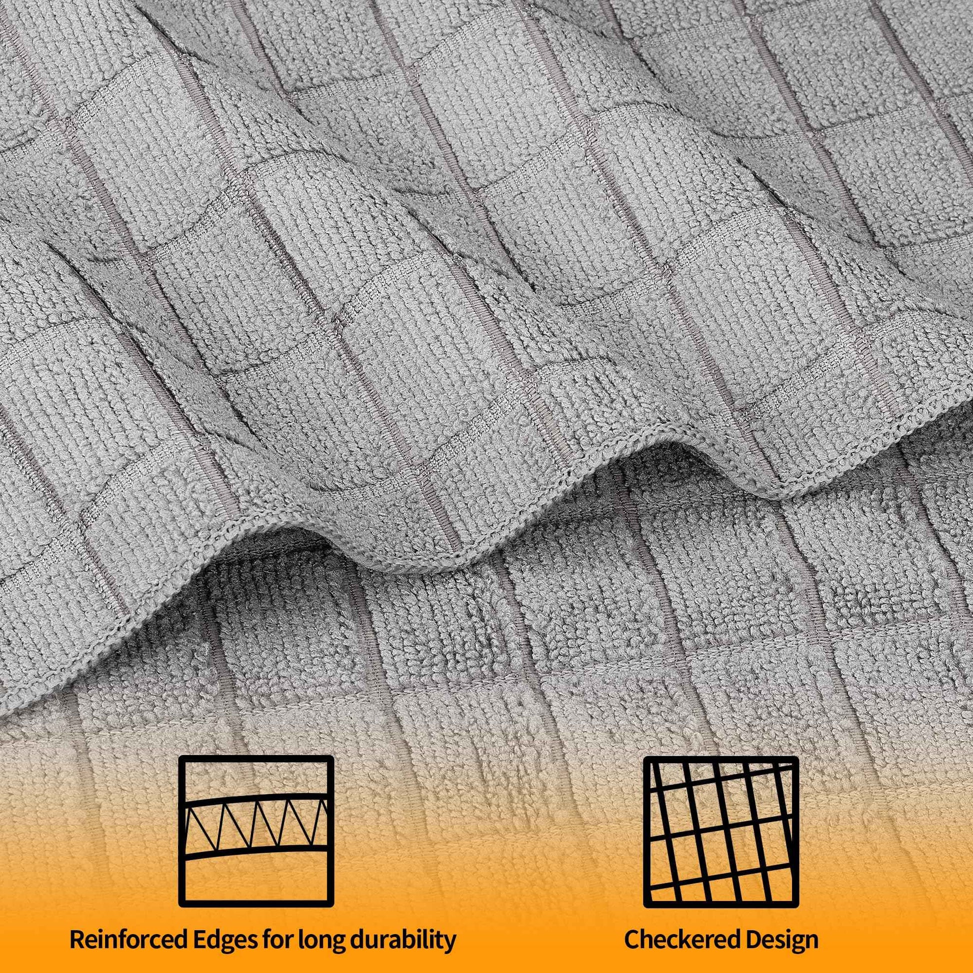 HOMERHYME Microfiber Hand Bath Towels, 6 Pack 25''*15'' Grey Bathroom Hand Towels, All-Purpose Quick Dry Lint Free Soft Absorbent Checkered Washcloth Fingertip Towels Bulk for Travel Gym Hotel