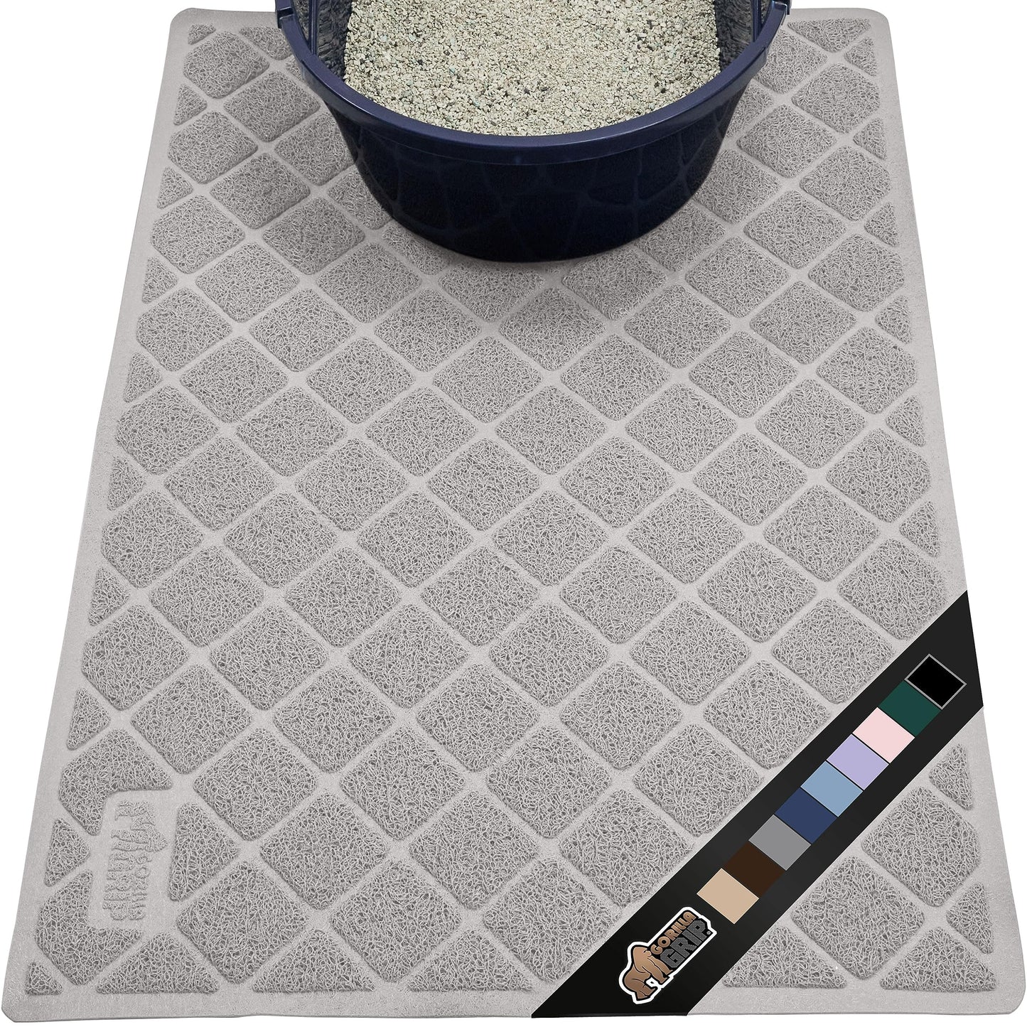 The Original Gorilla Grip Water Resistant Cat Litter Box Trapping Mat, Easy Clean, Textured Backing, Traps Mess for Cleaner Floors, Less Waste, Stays in Place for Cats, Soft on Paws, 24x17 Gray