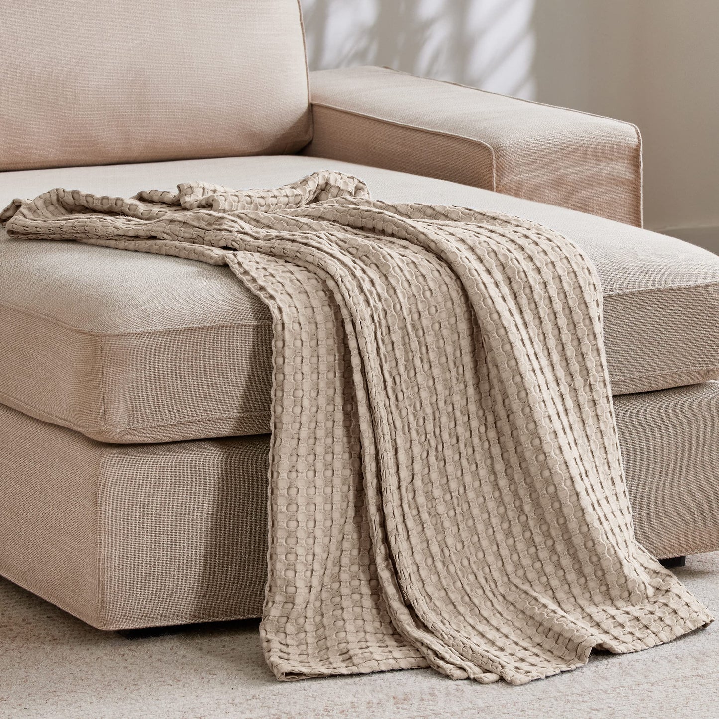 Bedsure Cooling Cotton Waffle Weave Throw Blanket - Lightweight Breathable Blanket of Rayon Derived from Bamboo for Hot Sleepers, Luxury Throws for Bed, Couch and Sofa, Taupe, 50x70 Inches