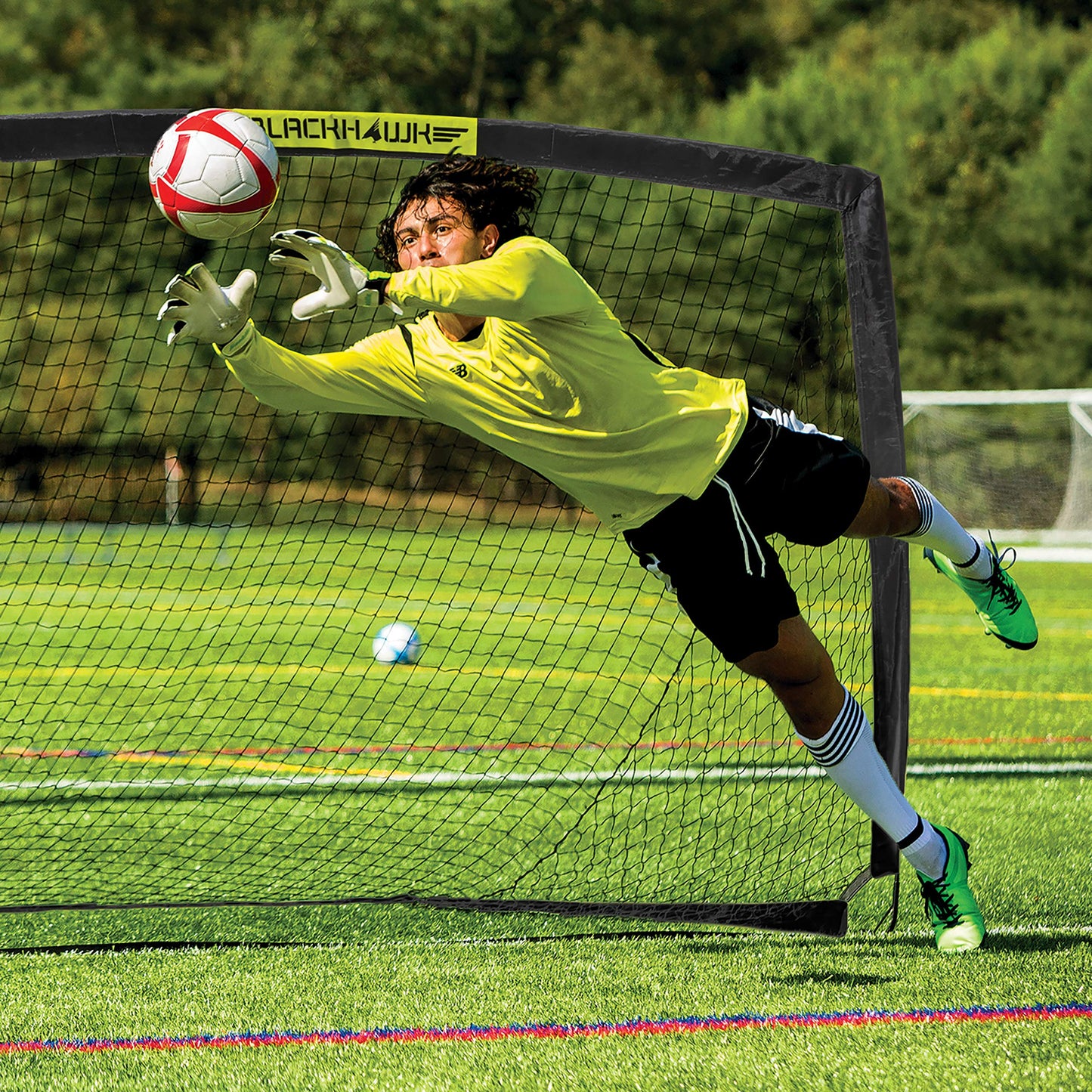 Franklin Sports Blackhawk Backyard Soccer Goal - Portable Kids Soccer Net - Pop Up Folding Indoor + Outdoor Goals - 6'6" x 3'3" - Black