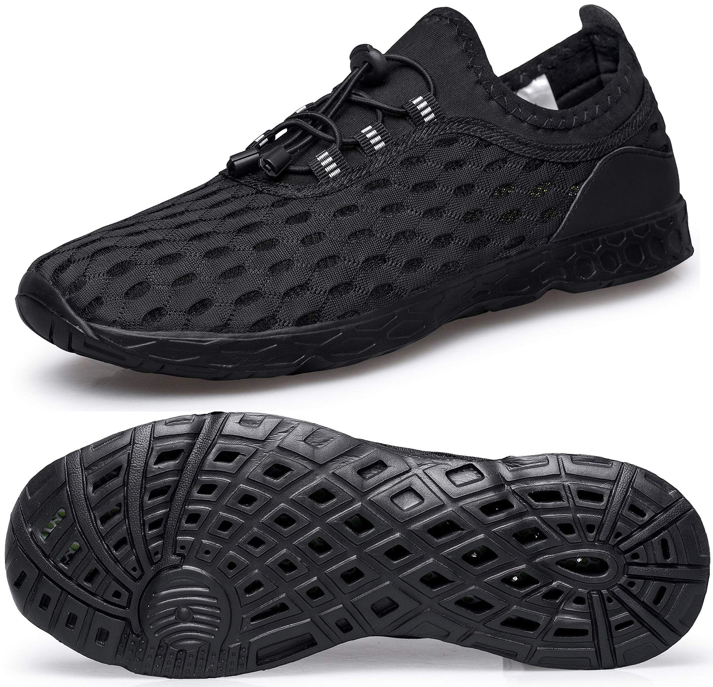 DOUSSPRT Men's Water Shoes Quick Drying Sports Aqua Shoes AllBlack Mesh Size 7