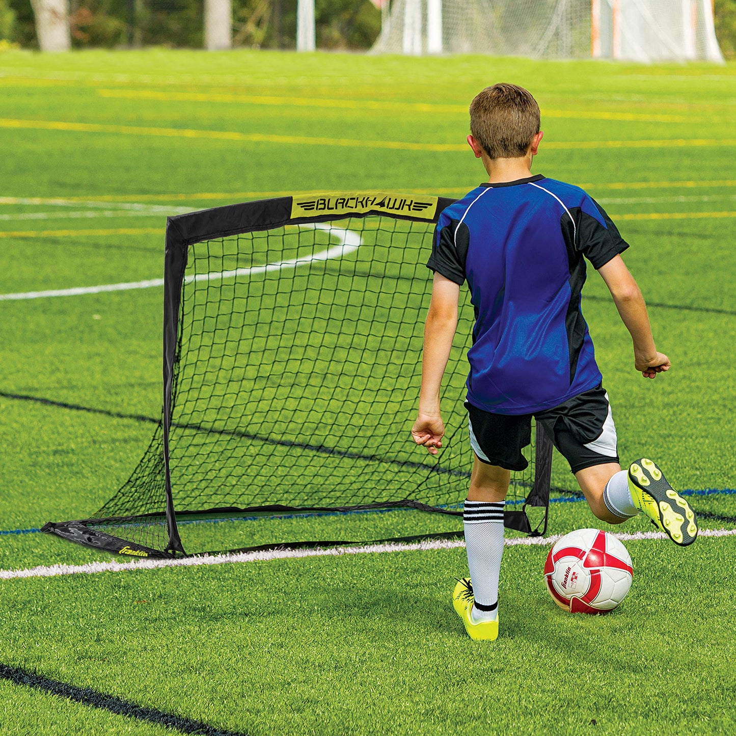 Franklin Sports Blackhawk Backyard Soccer Goal - Portable Kids Soccer Net - Pop Up Folding Indoor + Outdoor Goals - 4' x 3' - Black