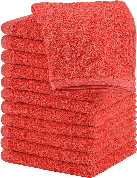 Utopia Towels 12 Pack Cotton Washcloths Set - 100% Ring Spun Cotton, Premium Quality Flannel Face Cloths, Highly Absorbent and Soft Feel Fingertip Towels (Coral)