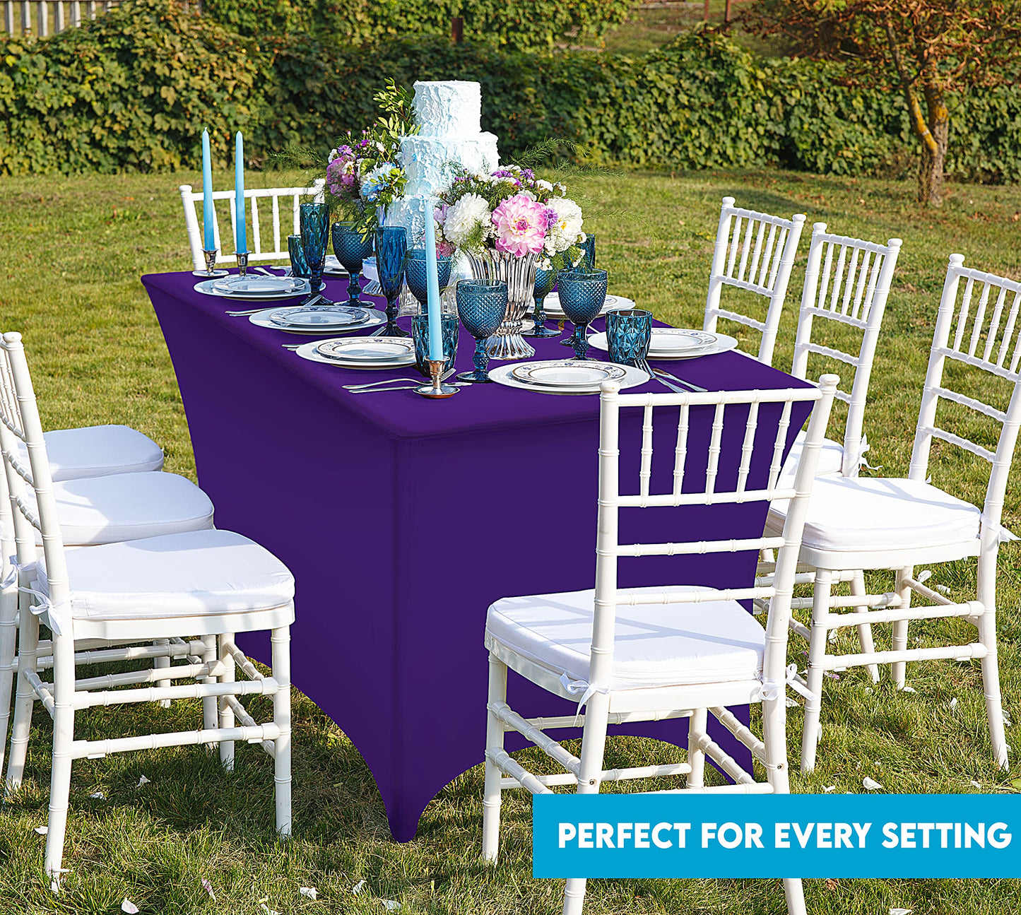 Utopia Kitchen Spandex Tablecloth 2 Pack [4FT, Purple] Tight, Fitted, Washable and Wrinkle Resistant Stretch Rectangular Patio Table Cover for Event, Wedding, Banquet & Parties [48Lx30Wx30H Inch]