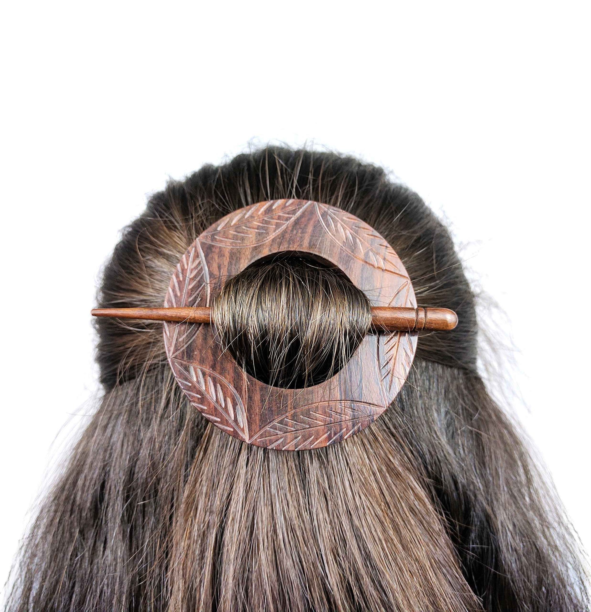 Premium Vintage Polished Wooden Shawl Pins | Hair Barrettes & Hair Clip | Personal & Beauty Care Accessories (Circular Rosewood)