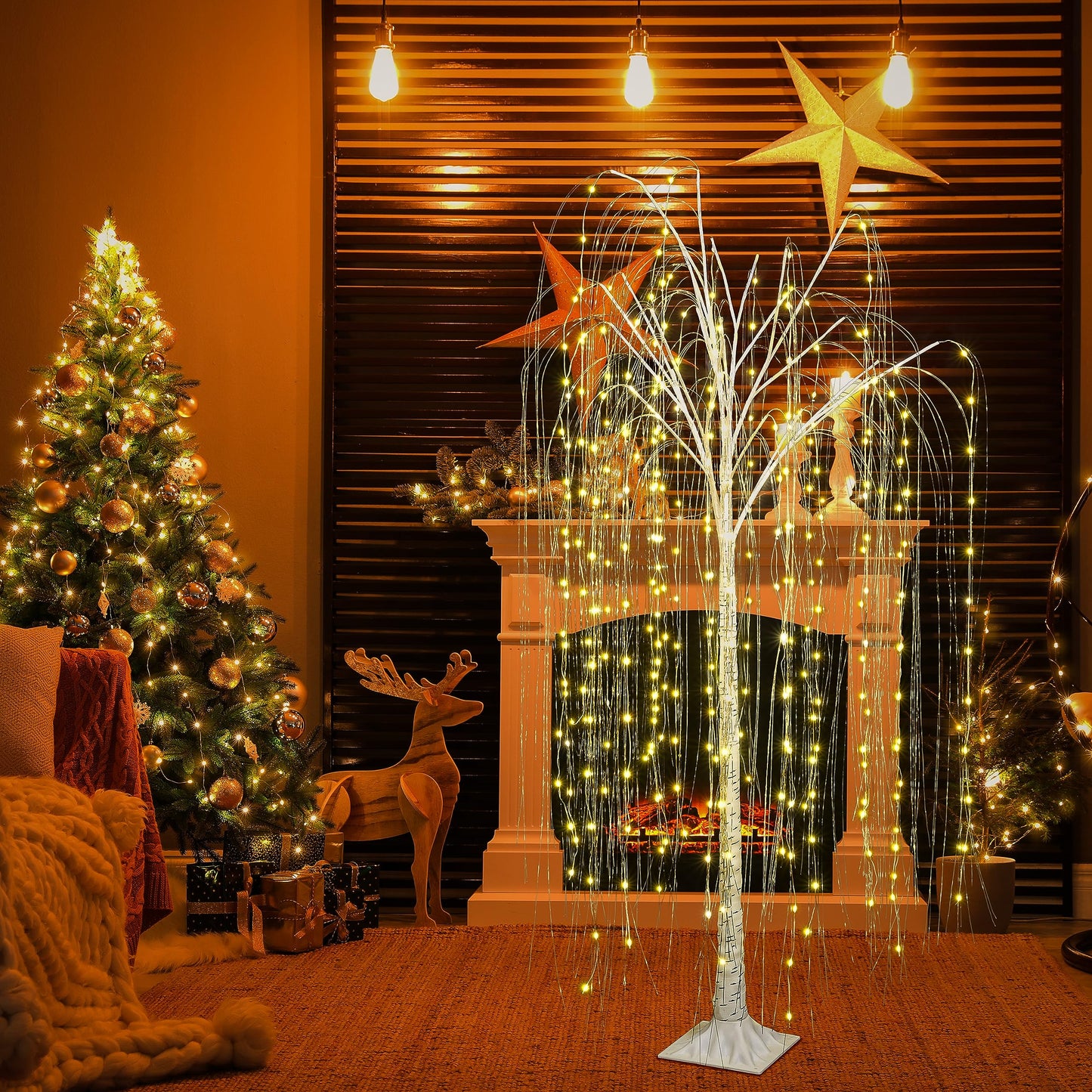 Lighted Tree 6FT 288 LED Artificial Willow Tree for Decoration Inside and Outside, Home Patio Wedding Festival Christmas Decor, Warm White