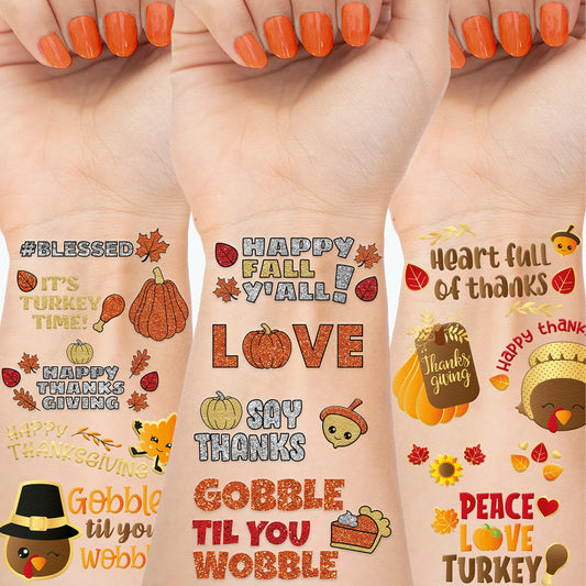 Thanksgiving Party Supplies Temporary Tattoos Glitter & Metallic. Face Tattoos for Kids & adults. Thanksgiving Goodie Party Favors. Fall Activities.Give Thanks, Blessed, Turkey, Pumpkins, Autumn Decor