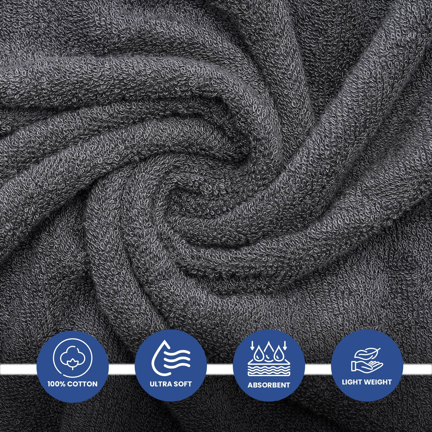 Linteum Textile Supply Premium Hair Drying Towels 100% Ring Spun Cotton Hair Towel for Women, Men, Kids 20x40 inches Quick Dry Salon Towels Hand Towel for Gym, Hair Care, Spa [Pack of 6] 3.3lb Grey