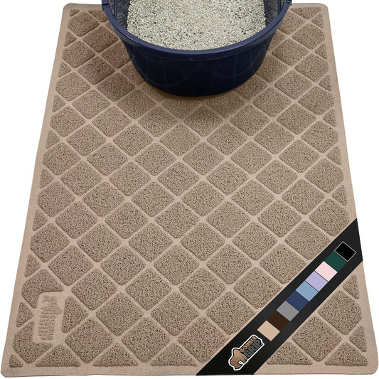 The Original Gorilla Grip Water Resistant Cat Litter Box Trapping Mat, Easy Clean, Textured Backing, Traps Mess for Cleaner Floors, Less Waste, Stays in Place for Cats, Soft on Paws, 30x20 Beige