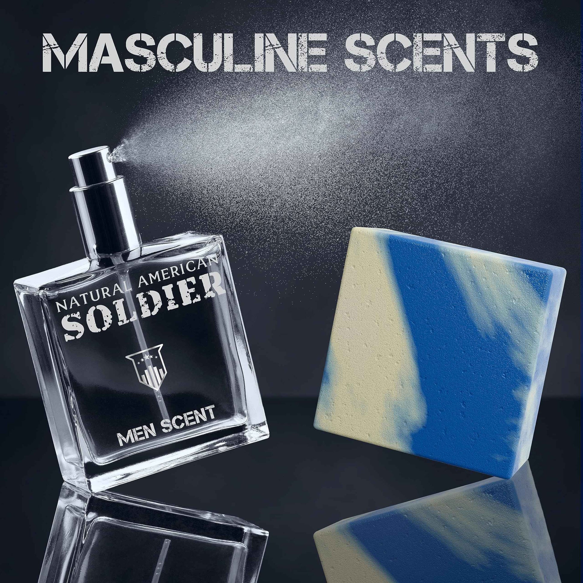 NATURAL AMERICAN SOLDIER Mens Bar Soap - Masculine Scents, 100% Natural Soap for Men - Essential Oils, Organic Shea Butter - Made in USA, Man Body Wash - 5 oz (6pk)