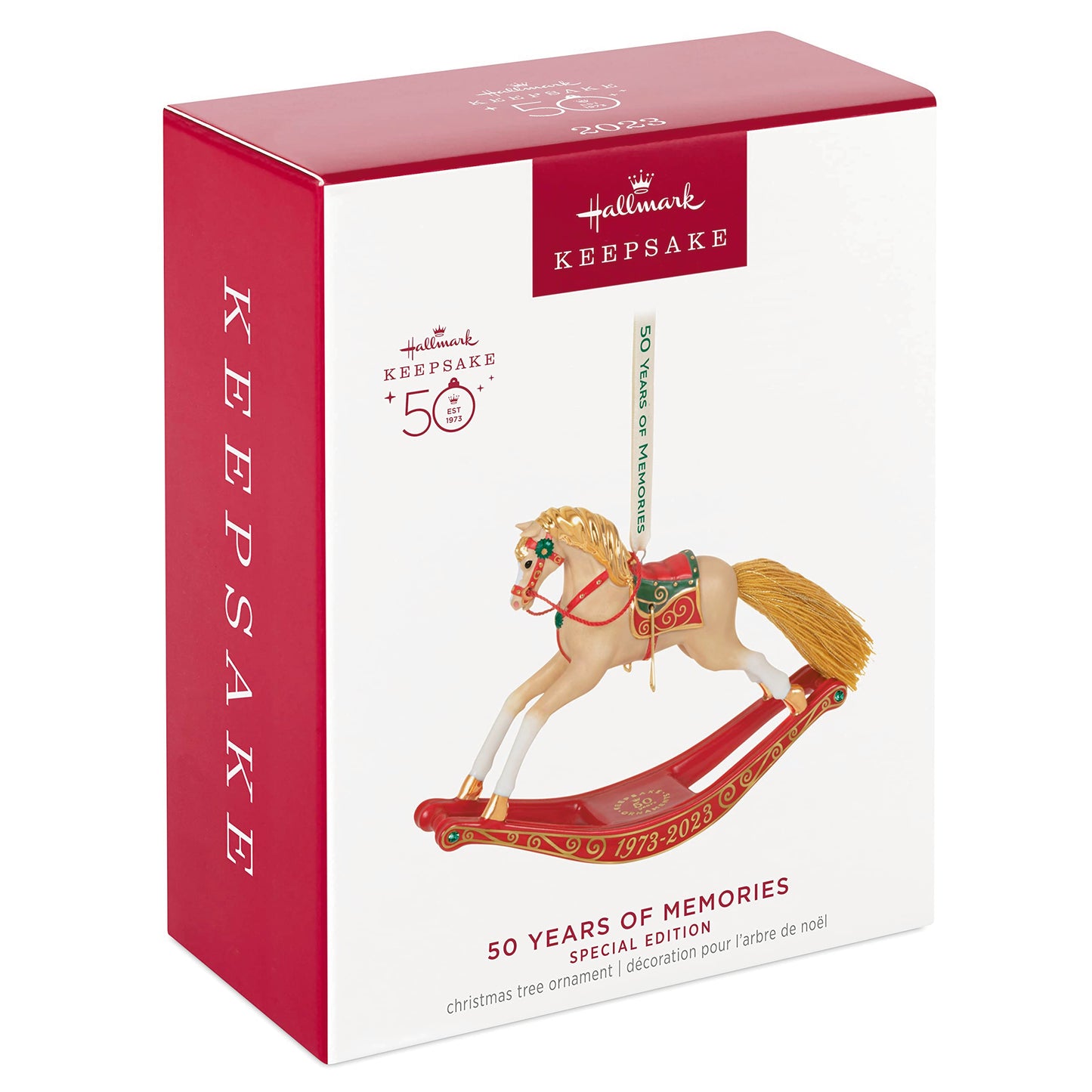 Hallmark Keepsake Christmas Ornament 2023, 50 Years of Memories Rocking Horse Special Edition Porcelain Ornament