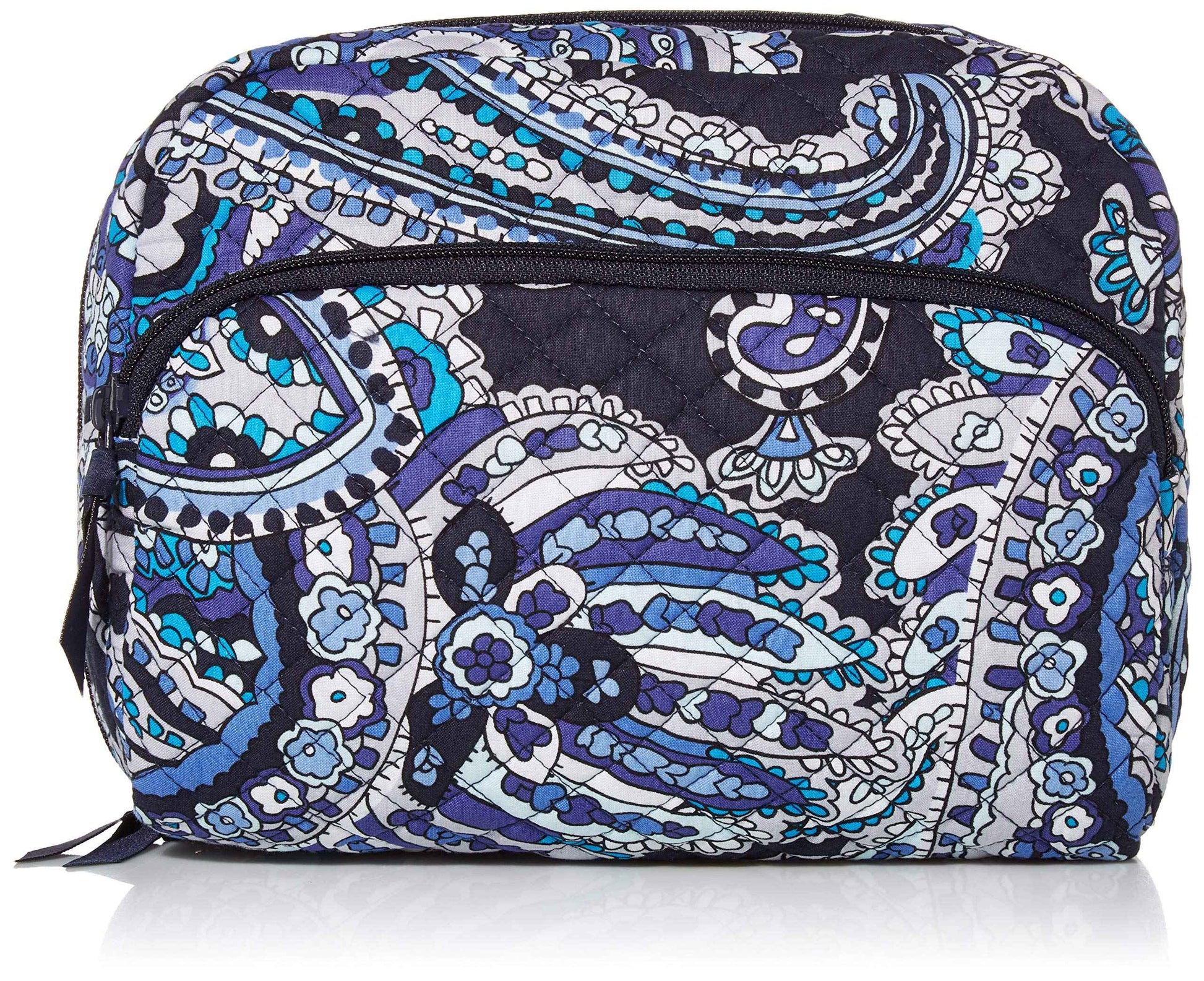 Vera Bradley Women's Cotton Lay Flat Cosmetic Makeup Organizer Bag, Deep Night Paisley, One Size
