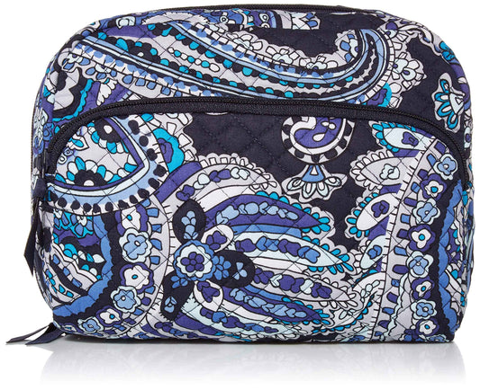 Vera Bradley Women's Cotton Lay Flat Cosmetic Makeup Organizer Bag, Deep Night Paisley, One Size