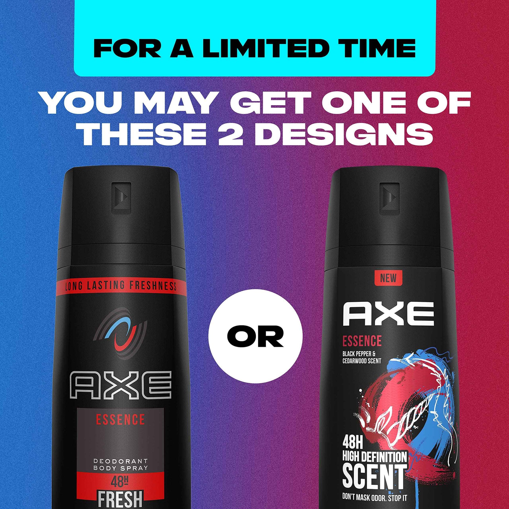 AXE Dual Action Body Spray Deodorant for Long Lasting Odor Protection Essence Black Pepper & Cedarwood Mens Deodorant Formulated Without Aluminum 4.0 oz, Twin Pack