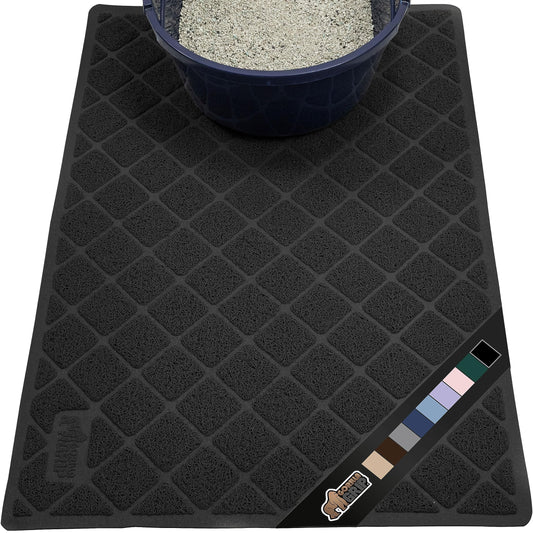 The Original Gorilla Grip Water Resistant Cat Litter Box Trapping Mat, Easy Clean, Textured Backing, Traps Mess for Cleaner Floors, Less Waste, Stays in Place for Cats, Soft on Paws, 24x17 Black