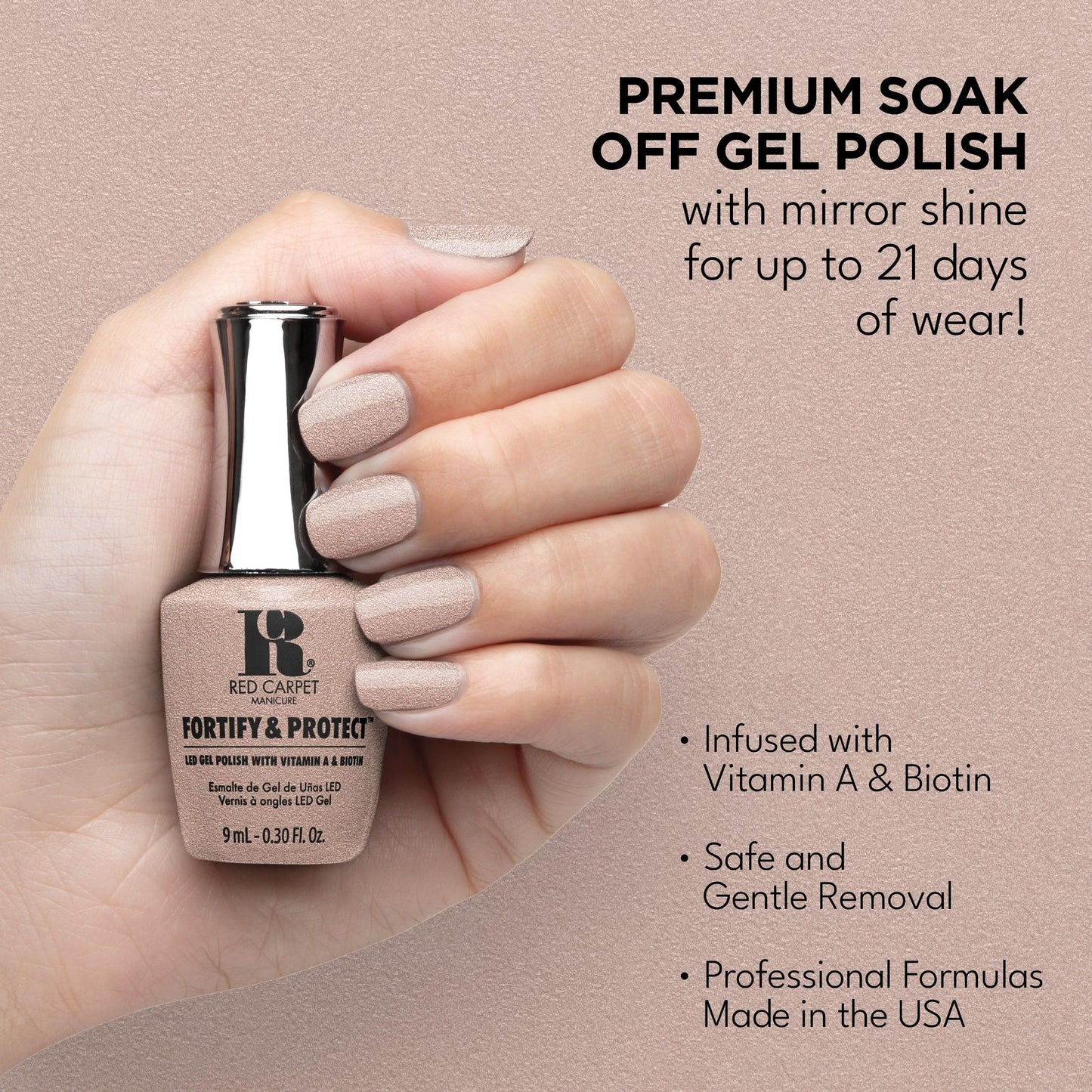 Red Carpet Manicure Fortify & Protect Nude Crème Gel Polish for Strong, Healthy Nails - Infused with Vitamin A & Biotin - (Nude Outlook) Led Nail Gel Color, 0.3 Fl Oz