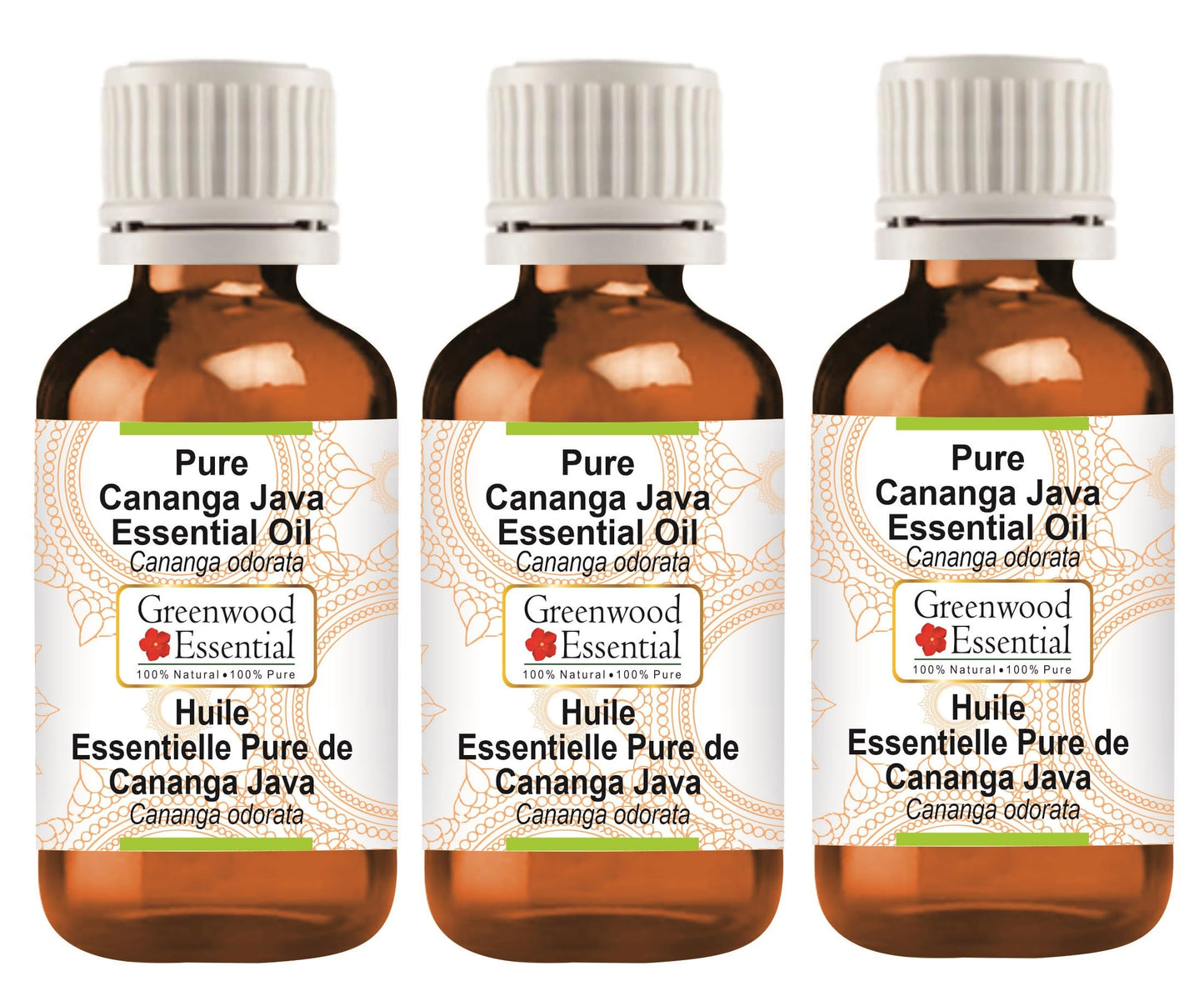 Greenwood Essential Pure Cananga Java Essential Oil (Cananga odorata) Steam Distilled (Pack of Three) 100ml X 3 (10.1oz)