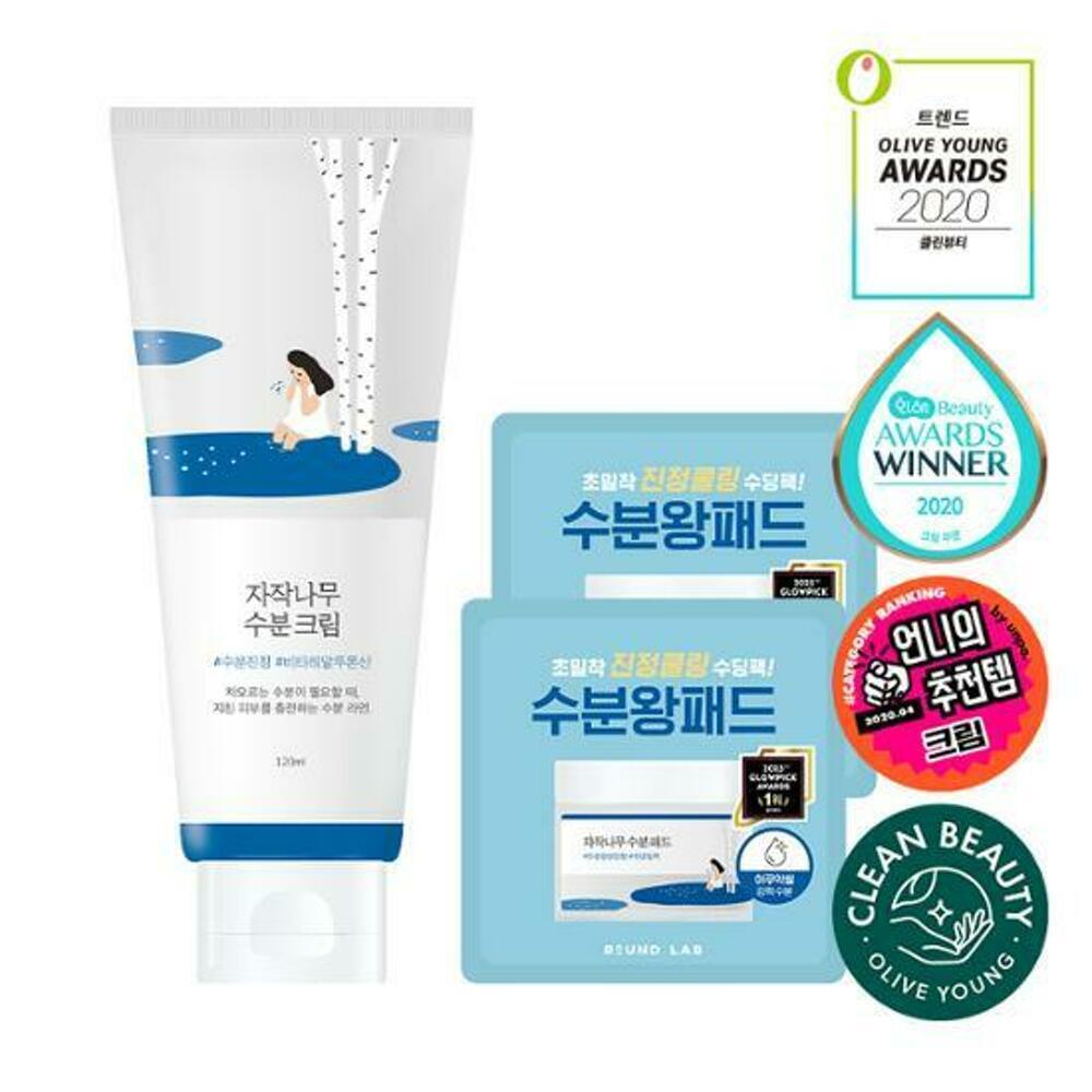 [K-Beauty] ROUND LAB Birch Juice Moisturizing Cream 120mL Jumbo Size Set (+Birch Juice Moisturizing Pad*2ea)