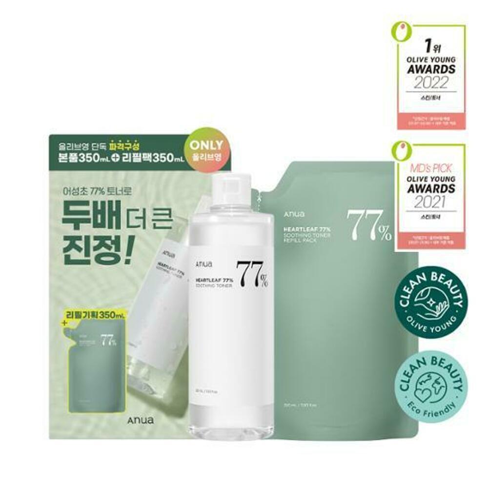 [K-Beauty] Anua Heartleaf 77% Soothing Toner 350mL Special Set (+350mL Refill)