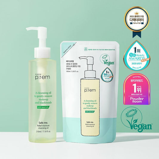 [K-Beauty] makeprem Safe Me Relief Moisture Vegan Cleansing Oil Special Set (210mL + 100mL)