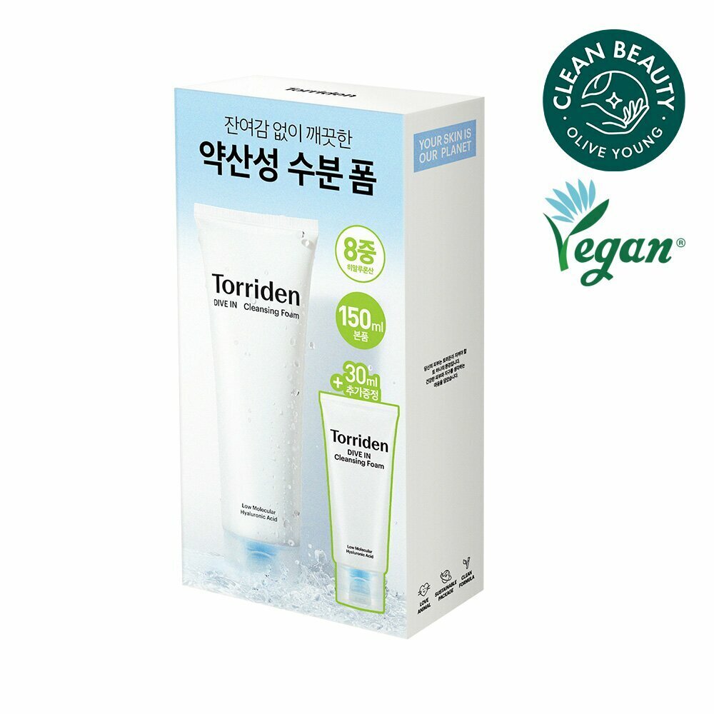 [K-Beauty] Torriden Dive-In Low Molecule Hyaluronic Acid Cleansing Foam 150mL Special Set (+30mL)