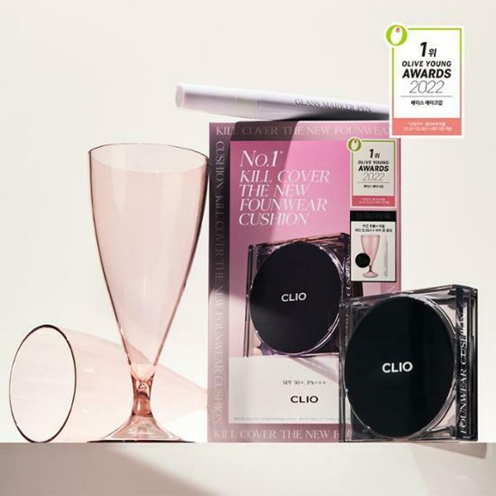 [K-Beauty] ¡Ú2022 Awards¡Ú CLIO Kill Cover The New Founwear Cushion 15g*2 Special Set (Original + Refill + Wine Glass 2ea + Marker Pen)