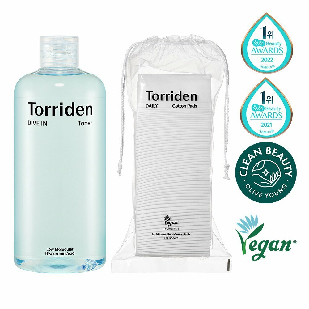 [K-Beauty] [OY Exclusive] Torriden Dive In Low Molecular Hyaluronic Acid Toner 500mL Special Set (+Cotton Pad 60P)