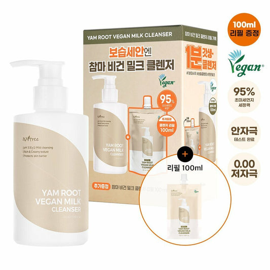 [K-Beauty] Isntree Yam Root Vegan Milk Cleanser 220mL Refill Set (+Refill 100mL)