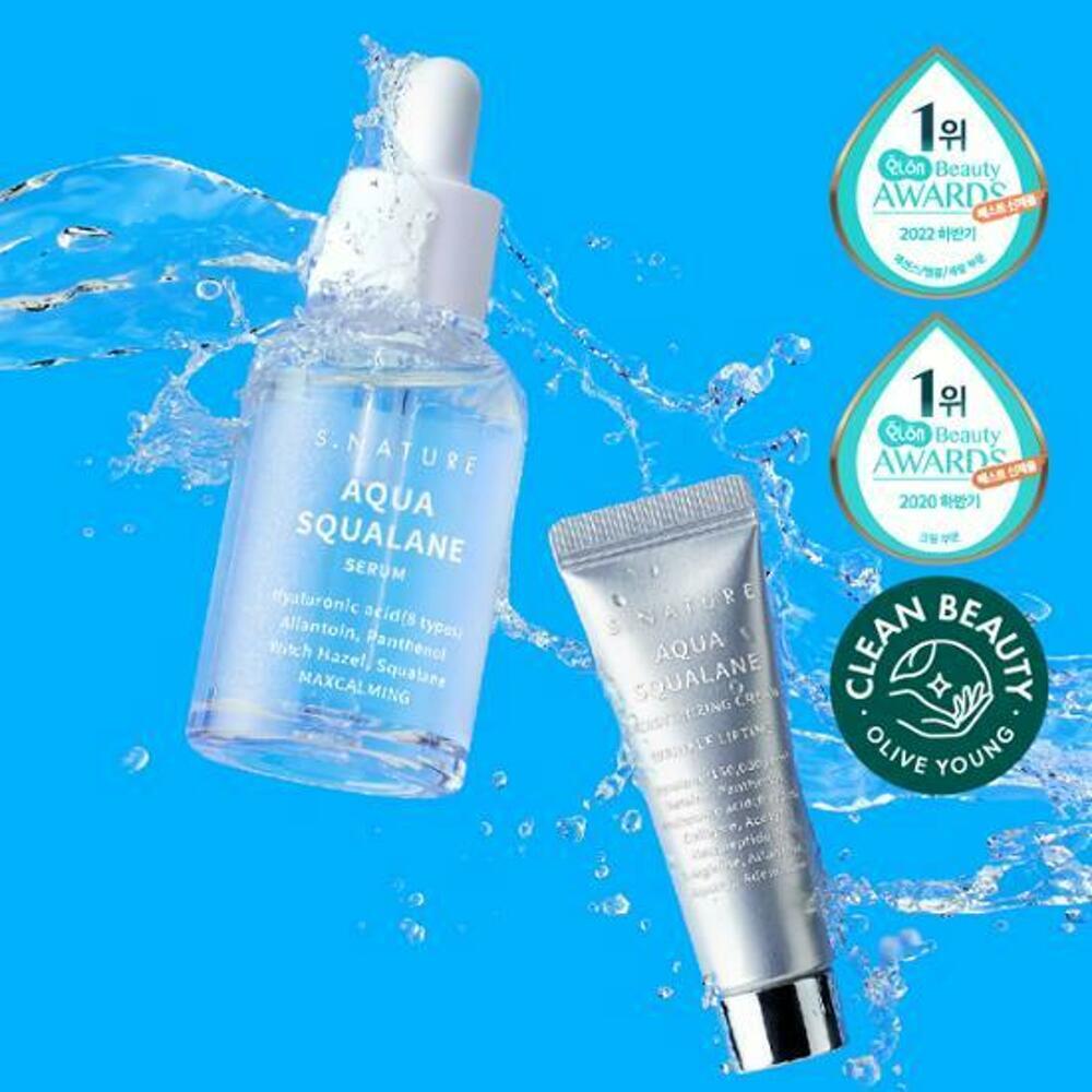 [K-Beauty] S.NATURE Aqua Squalane Serum 50mL (+50mL Refill + Moisturizing Cream 10mL)