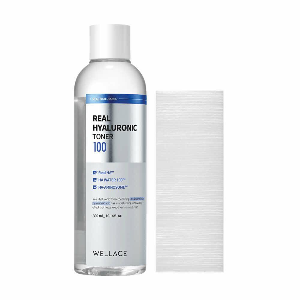 [K-Beauty] WELLAGE Real Hyaluronic 100 Toner 300mL Special Set (+Cotton Pad 60P)