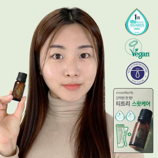 [K-Beauty] essenHERB Tea Tree 100 Oil 10mL Special Set (+Cream 10mL+Cotton Swab 50P)