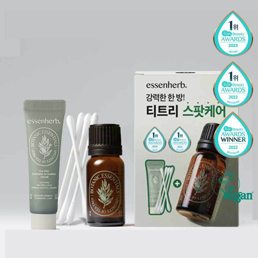 [K-Beauty] essenHERB Tea Tree 100 Oil 10mL Special Set (+Cream 10mL+Cotton Swab 50P)