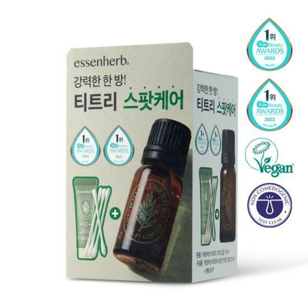 [K-Beauty] essenHERB Tea Tree 100 Oil 10mL Special Set (+Cream 10mL+Cotton Swab 50P)