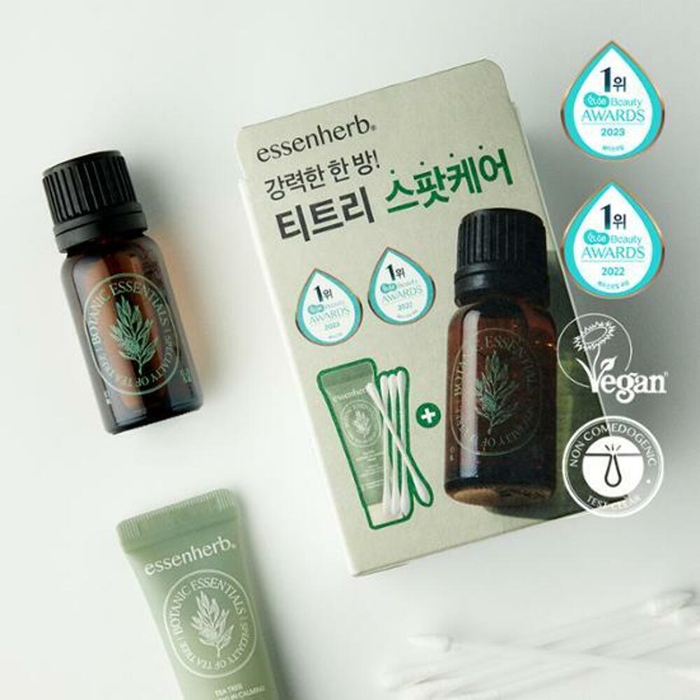 [K-Beauty] essenHERB Tea Tree 100 Oil 10mL Special Set (+Cream 10mL+Cotton Swab 50P)